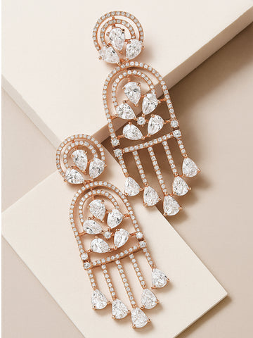 Karatcart Rose Gold Plated Cubic Zirconia Studded Drop Earrings for Women