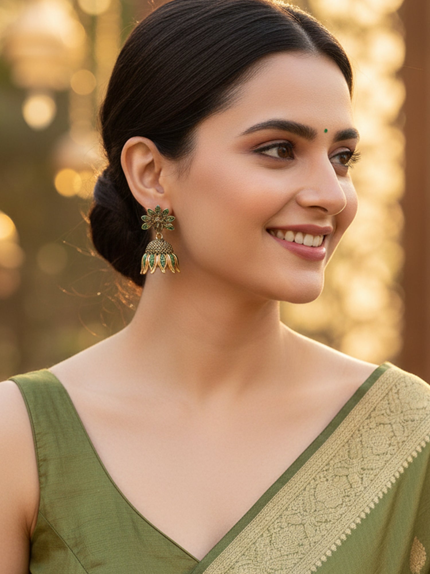 Karatcart Gold Plated Peacock Design Green Jhumki Earrings for Women