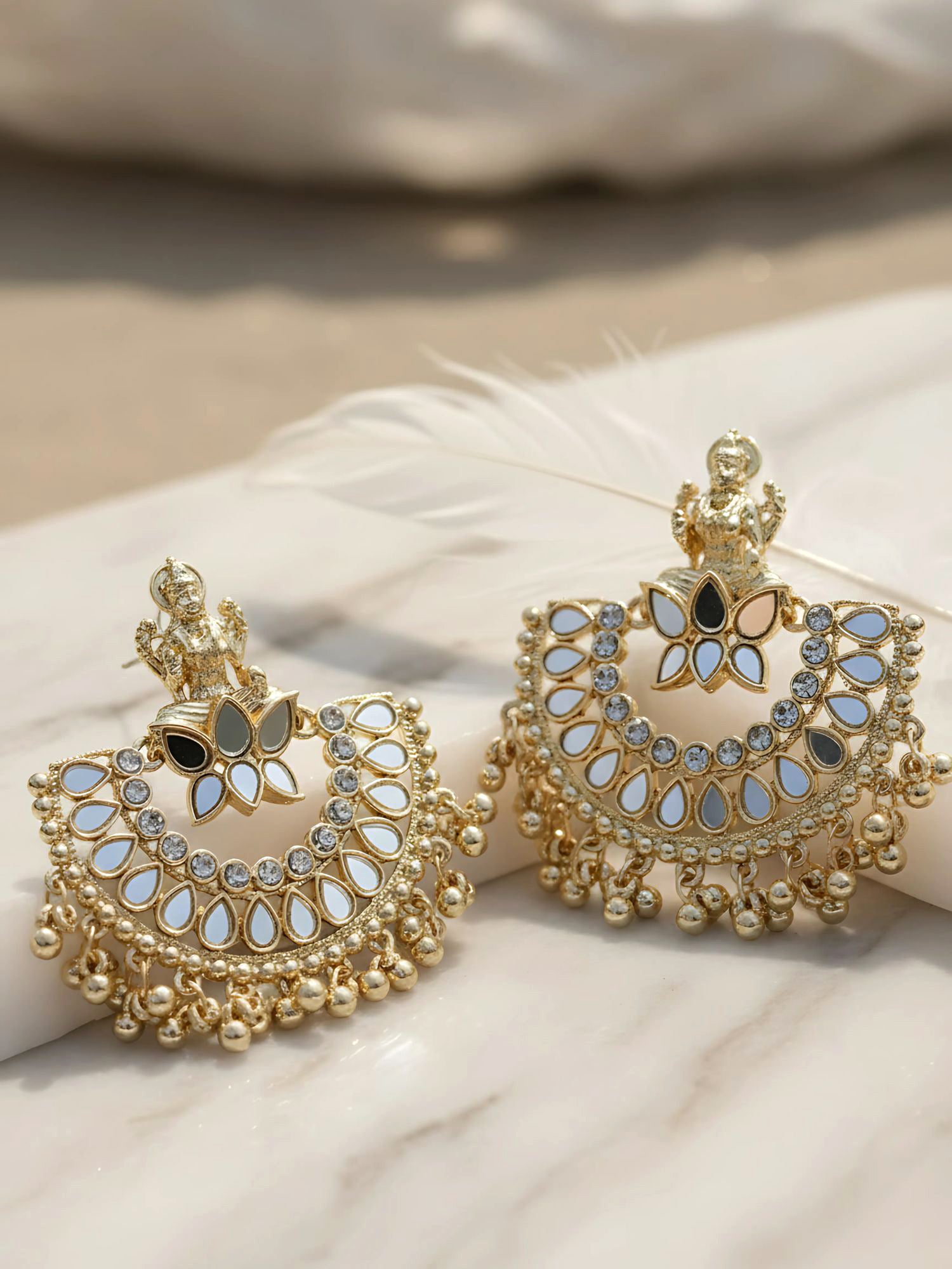Karatcart Gold Plated Mata Laxmi Design Chandbali Earrings for Women