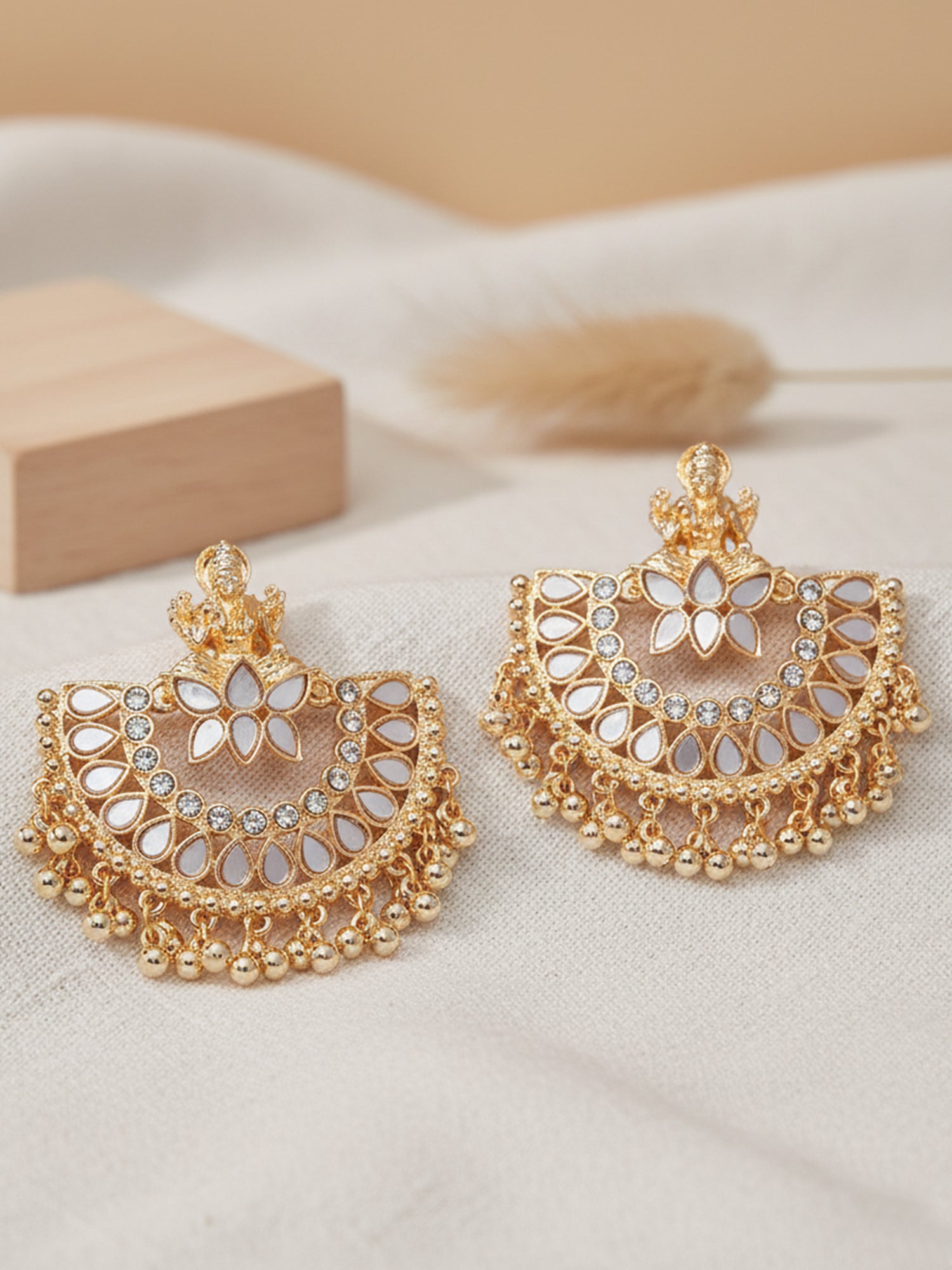 Karatcart Rose Gold Plated Mata Laxmi Design Chandbali Earrings for Women