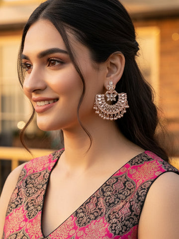 Karatcart Rose Gold Plated Mata Laxmi Design Chandbali Earrings for Women