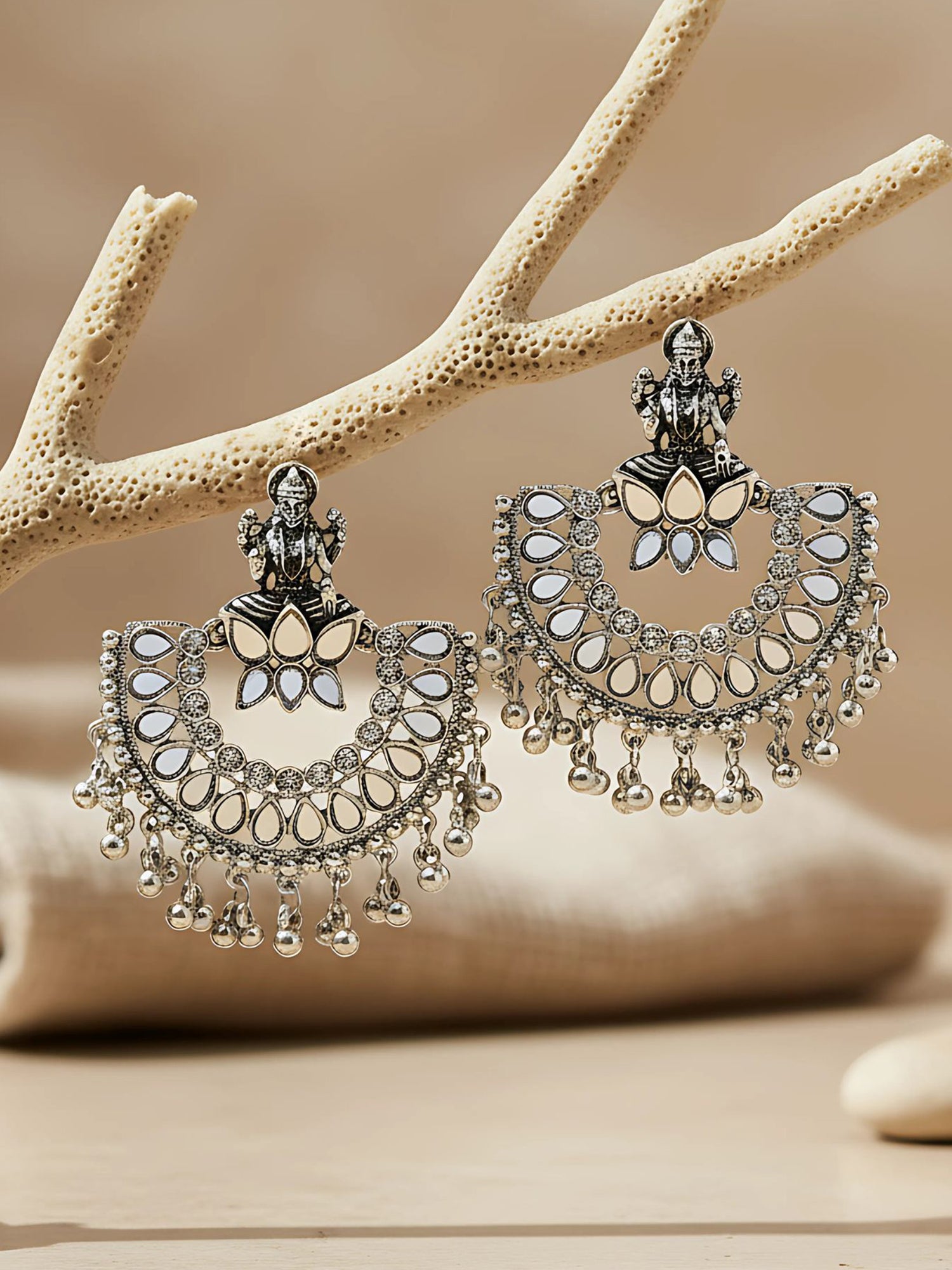 Karatcart Silver Plated Mata Laxmi Design Chandbali Earrings for Women