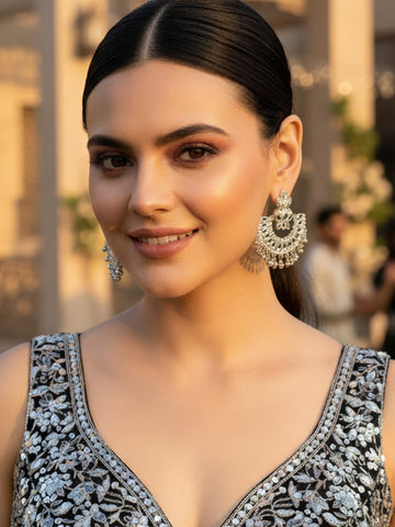 Karatcart Silver Plated Mata Laxmi Design Chandbali Earrings for Women