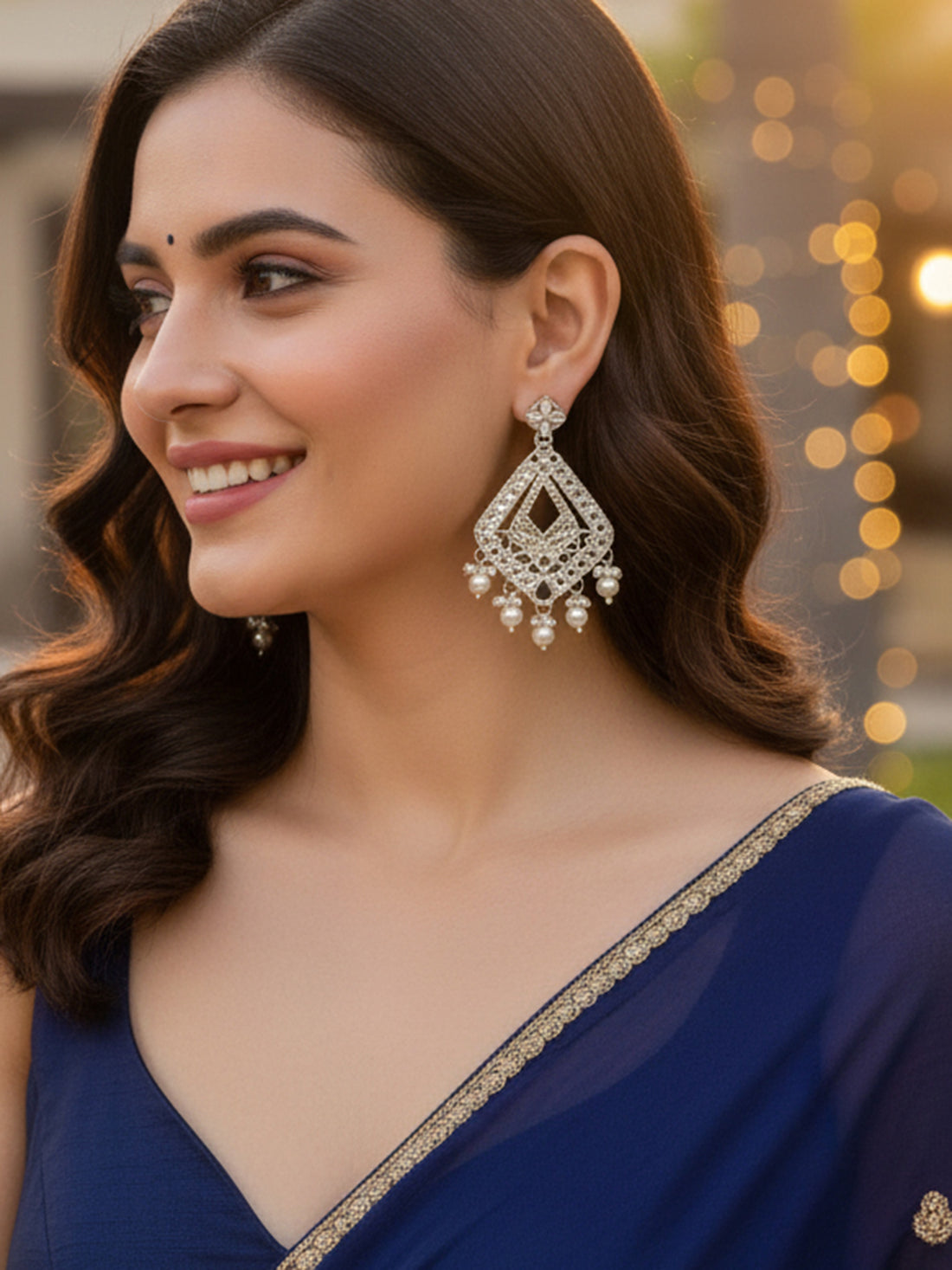 Karatcart Gold Plated Mirror Studded Diamond Shape Dangler Earrings for Women