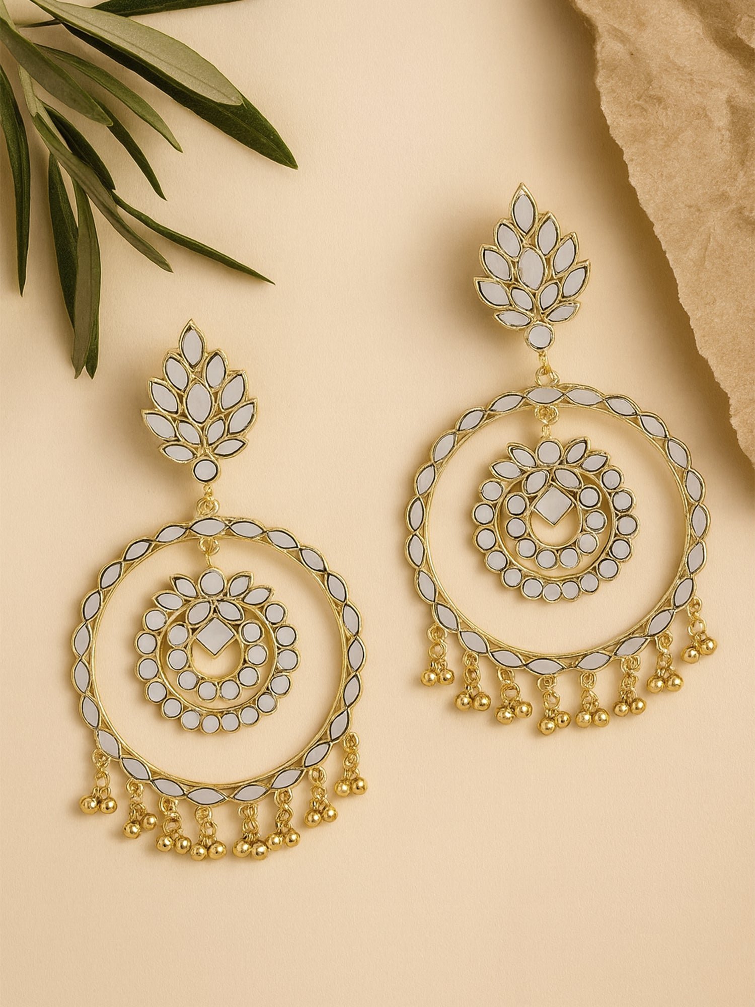 Karatcart Gold Plated Mirror Studded Round Shape Dangler Earrings for Women