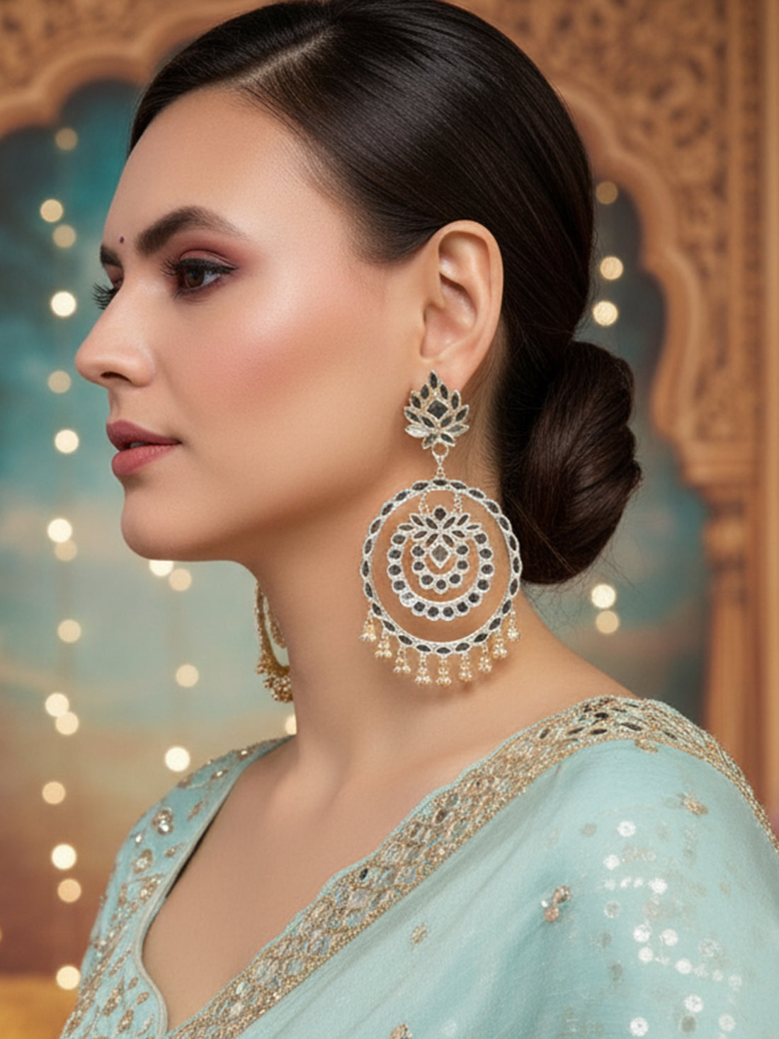 Karatcart Gold Plated Mirror Studded Round Shape Dangler Earrings for Women
