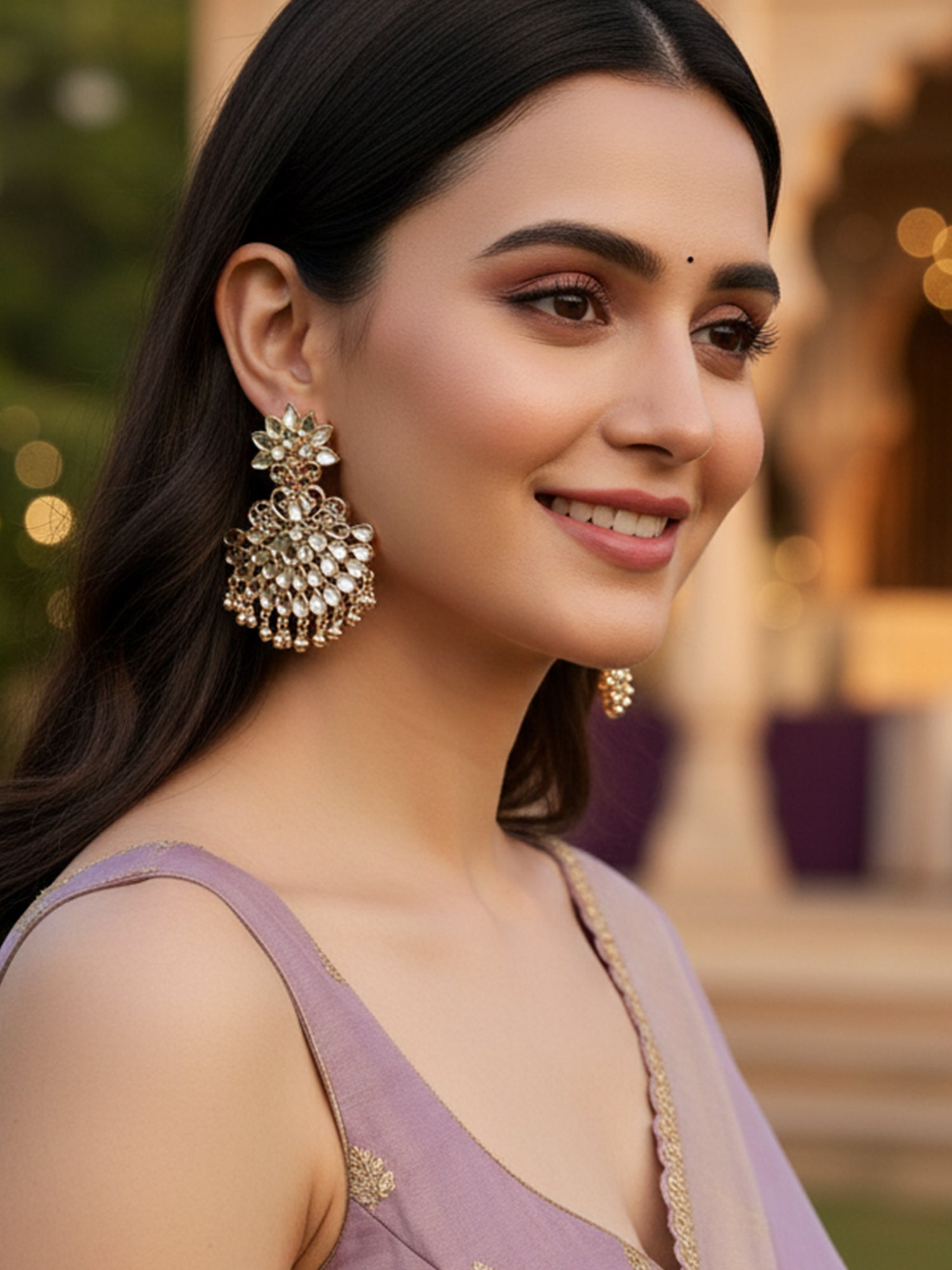 Karatcart Rose Gold Plated Mirror Studded Dangler Earrings for Women