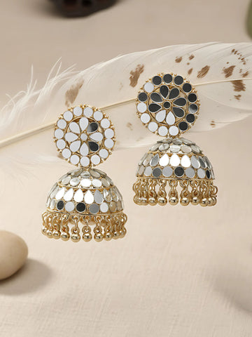 Karatcart Gold Plated Mirror Studded Jhumki Earrings for Women