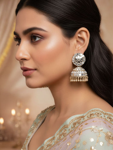 Karatcart Gold Plated Mirror Studded Jhumki Earrings for Women