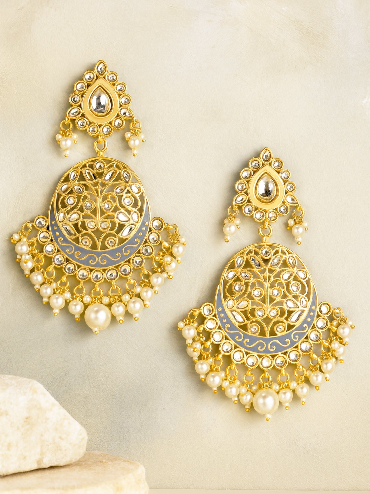 Karatcart Gold Plated Handcrafted Grey Meena and Pearl Dangler Earrings for Women