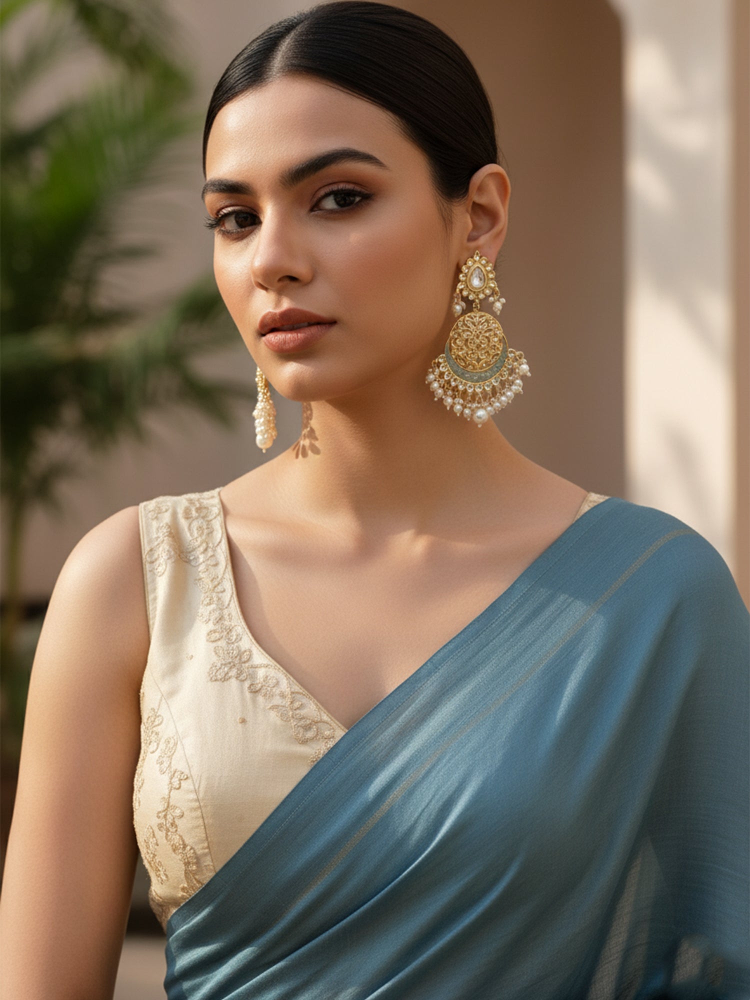 Karatcart Gold Plated Handcrafted Grey Meena and Pearl Dangler Earrings for Women