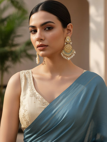 Karatcart Gold Plated Handcrafted Grey Meena and Pearl Dangler Earrings for Women