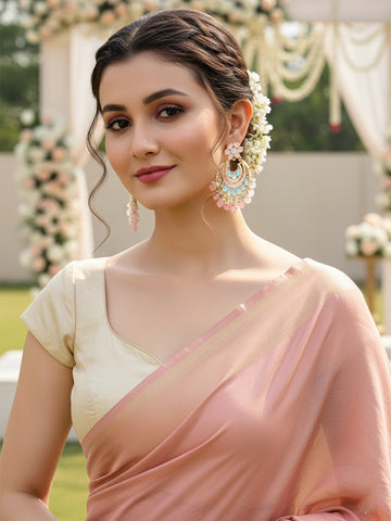 Karatcart Gold Plated Pink Beads and Meena Chandbali Earrings for Women