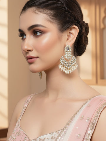 Karatcart Gold Plated Drop Shape Kundan Studded Dangler Earrings for Women