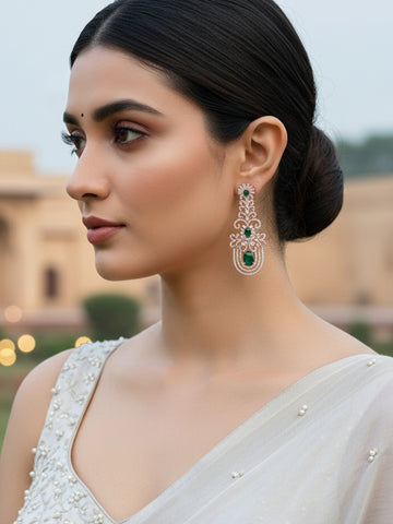 Karatcart Rose Gold Plated Green Cubic Zirconia Studded Dangler Earrings for Women