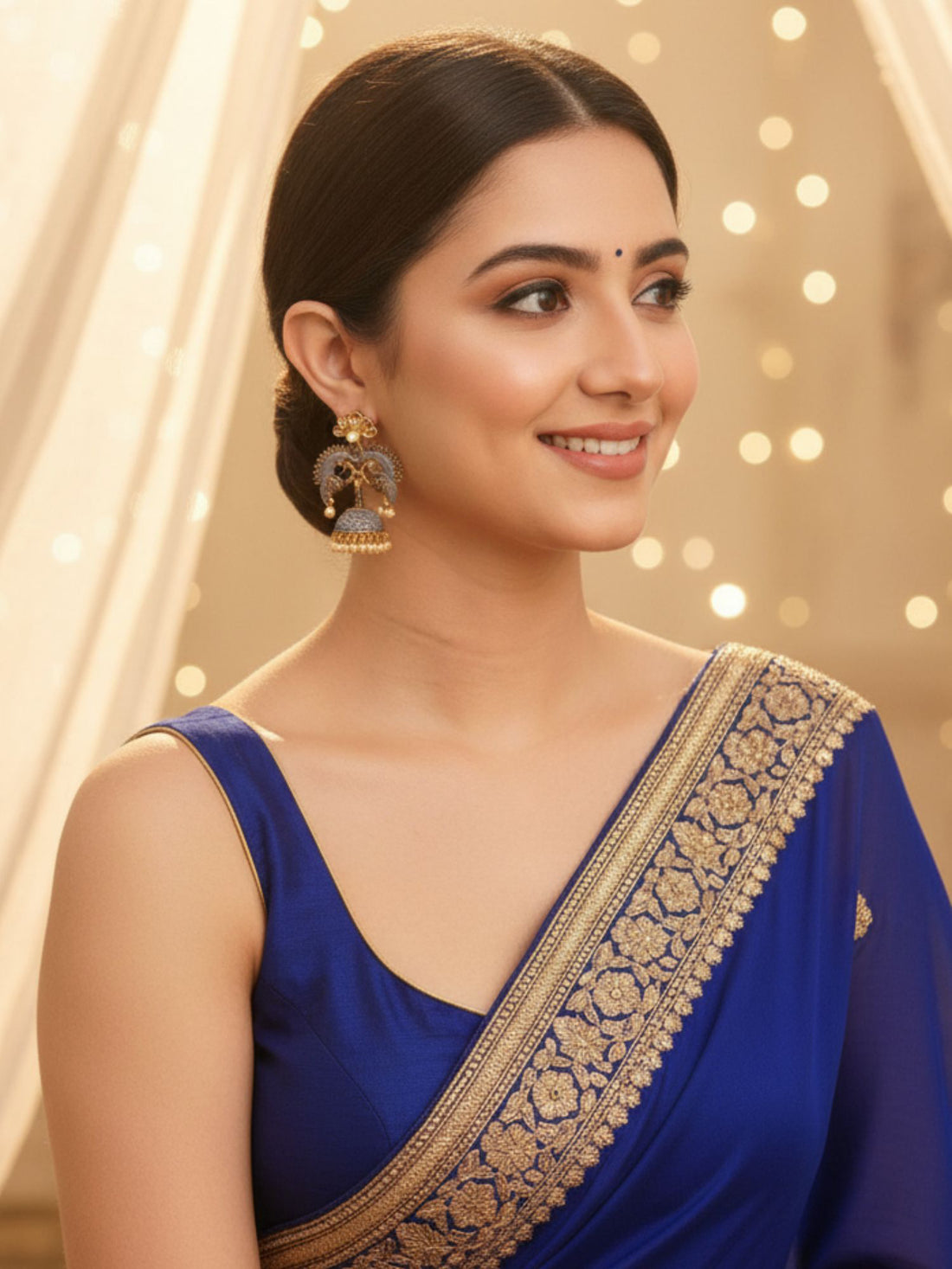 Karatcart Antique Gold Plated Grey Designer Peacock Jhumki Earrings for Women