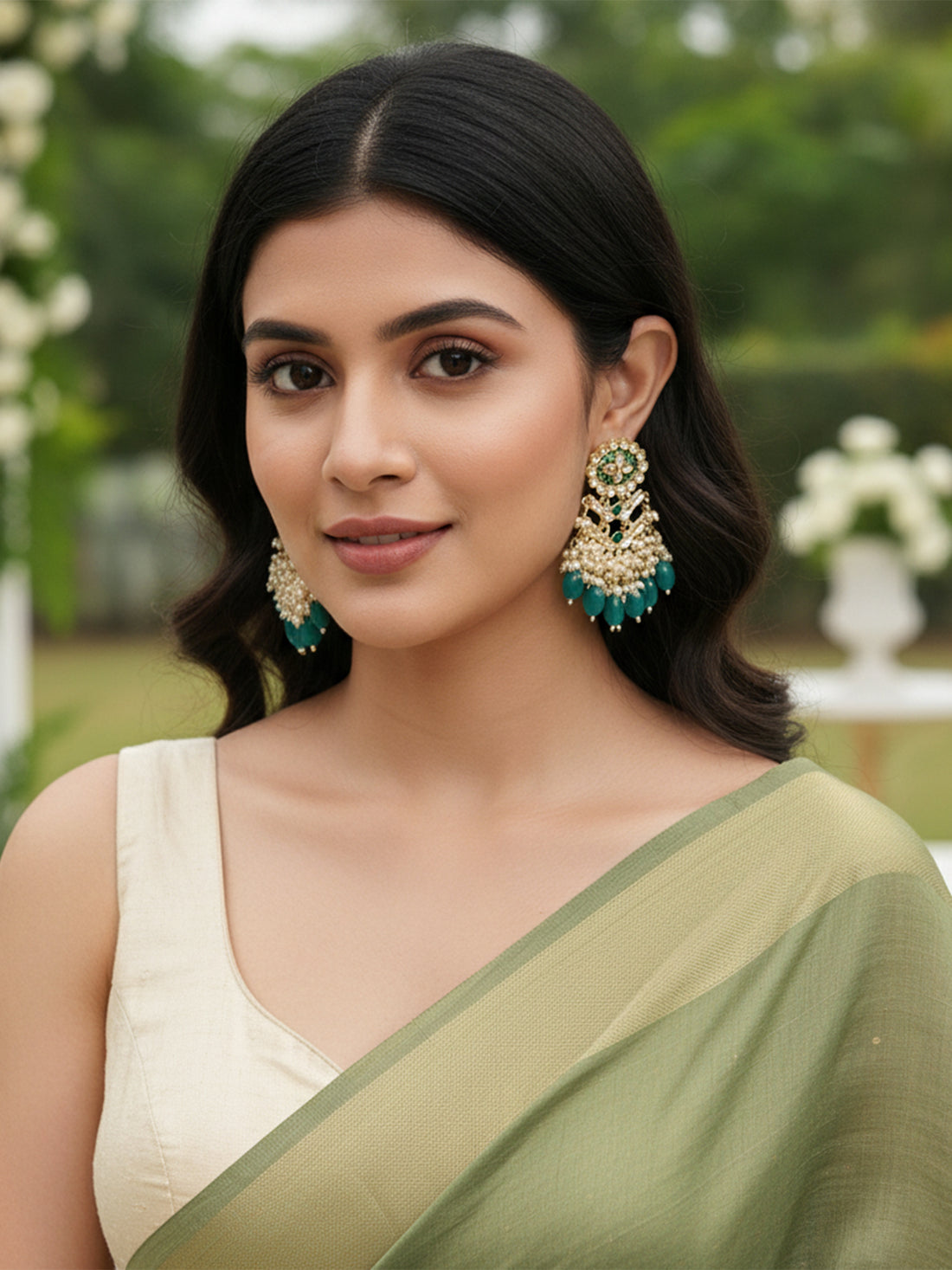 Karatcart Gold Plated Kundan Studded Green Meena and Tumble Dangler Earrings for Women