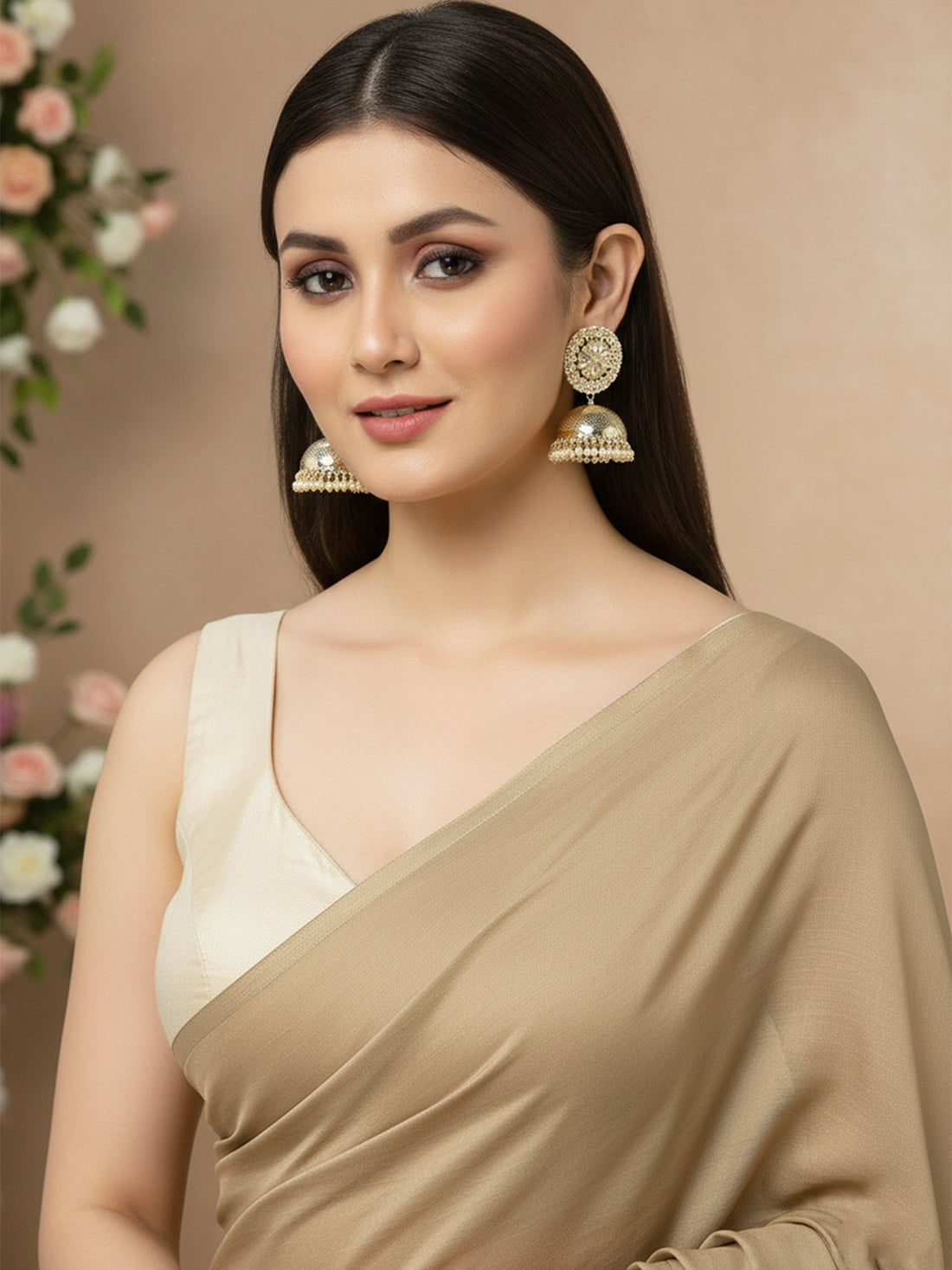 Karatcart Gold Plated Kundan Studded Jhumki Earrings for Women
