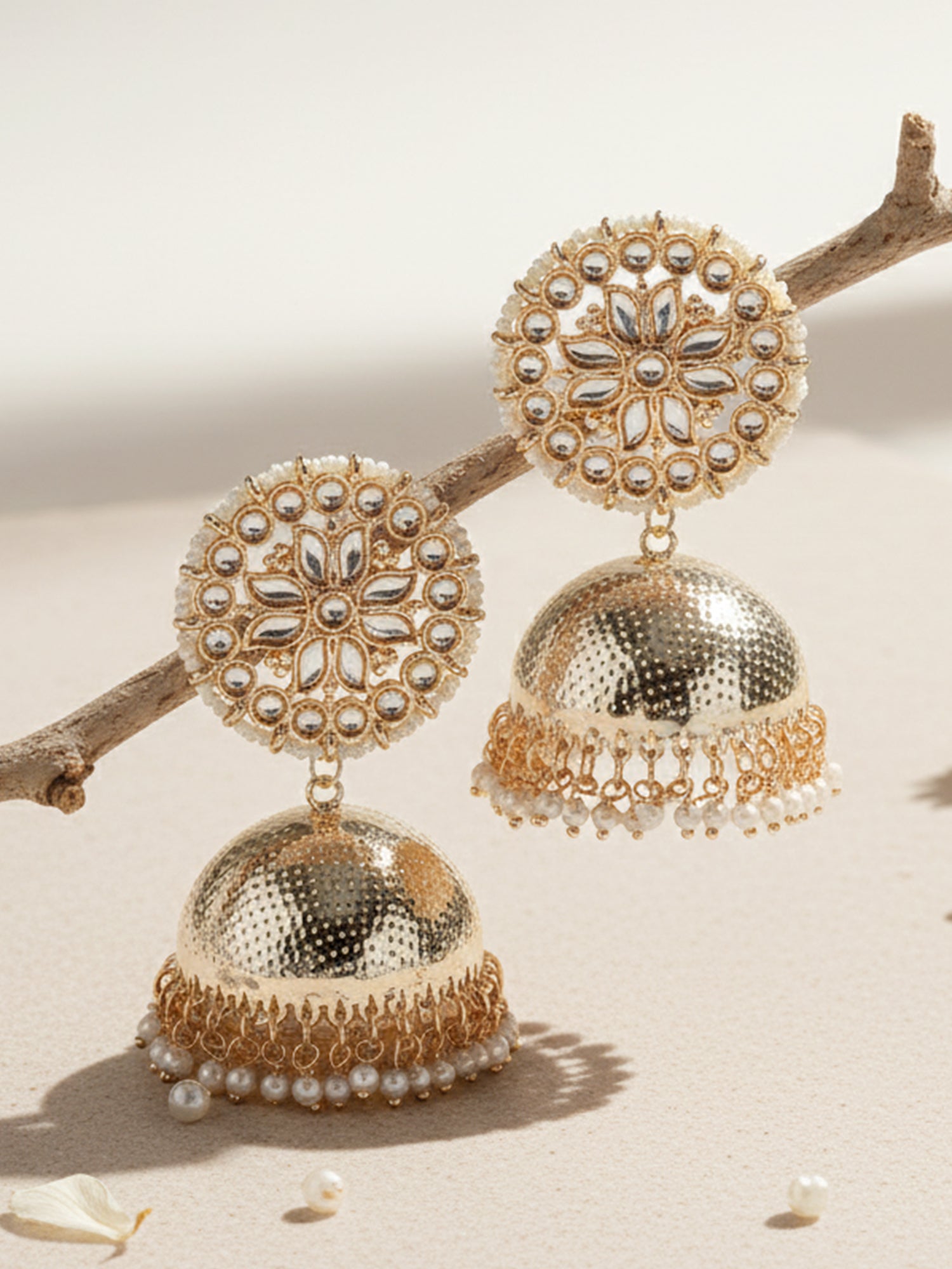 Karatcart Rose Gold Plated Kundan Studded Jhumki Earrings for Women