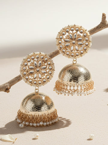 Karatcart Rose Gold Plated Kundan Studded Jhumki Earrings for Women