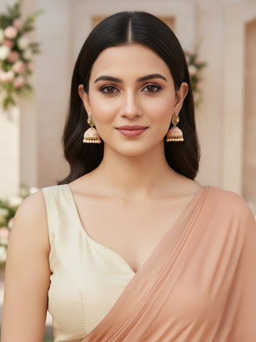 Karatcart Gold Plated Peach Meena Golden Pearl Jhumki Earrings for Women