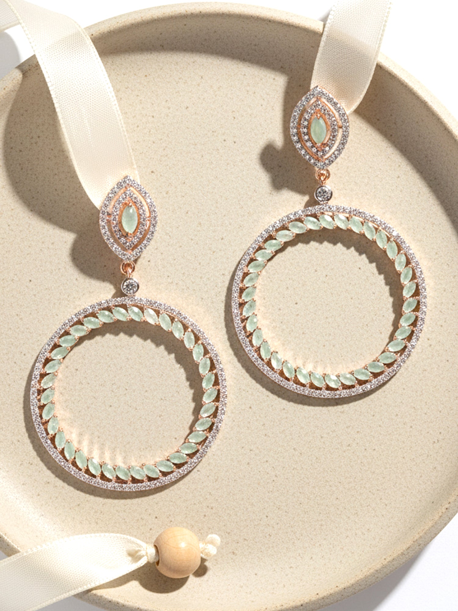 Karatcart Rose Gold Plated Lime Green Cubic Zirconia Hoop Earrings for Women