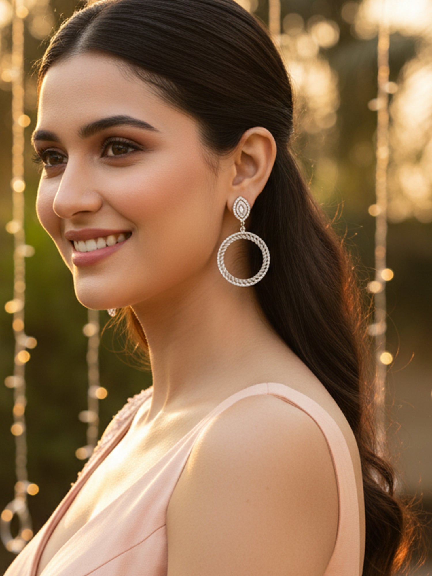 Karatcart Rose Gold Plated Lime Green Cubic Zirconia Hoop Earrings for Women