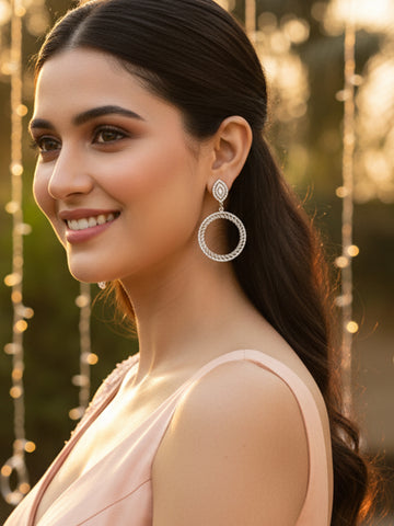 Karatcart Rose Gold Plated Lime Green Cubic Zirconia Hoop Earrings for Women