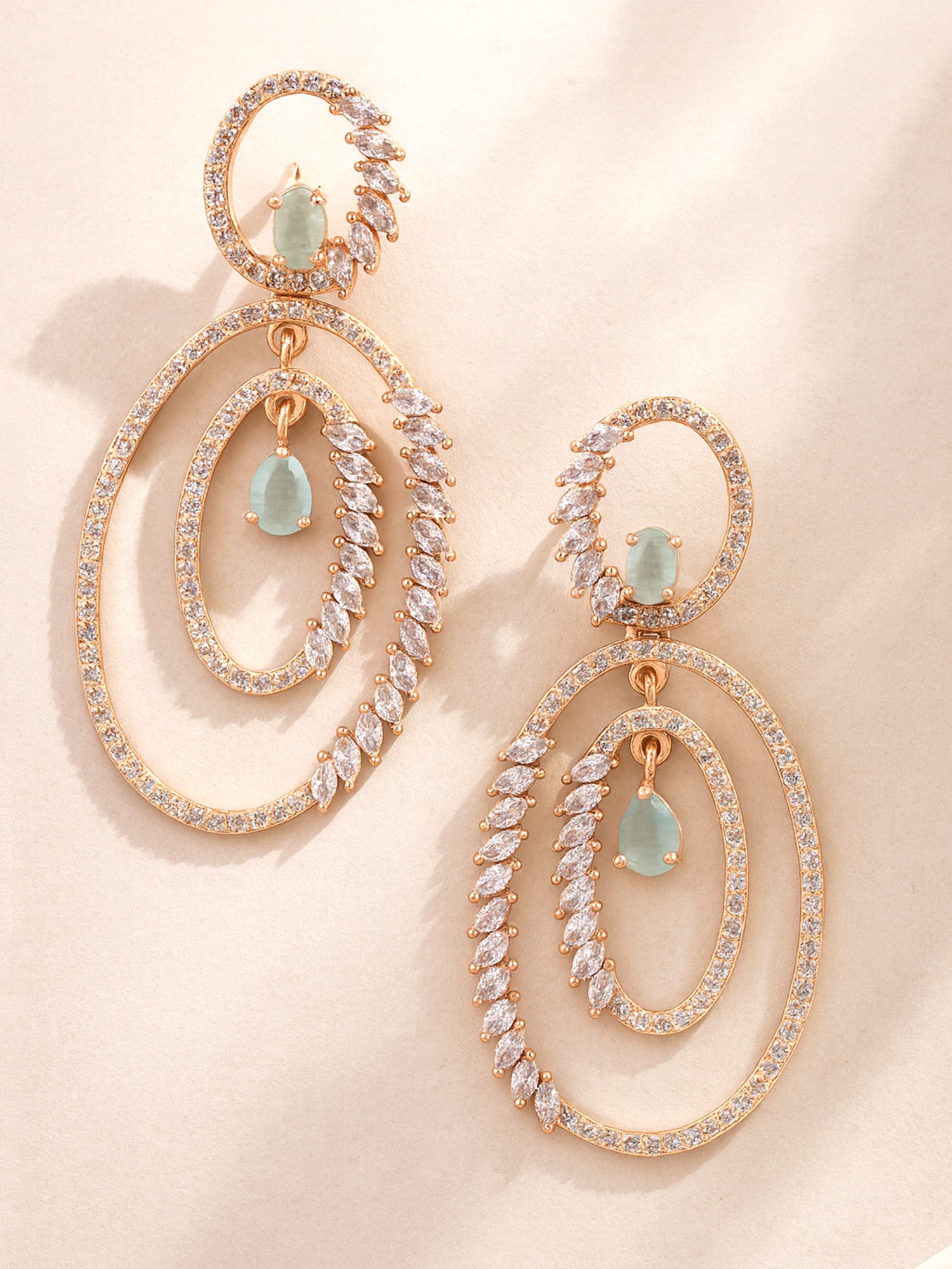 Karatcart Rose Gold Plated Lime Green Cubic Zirconia Studded Dangler Earrings for Women