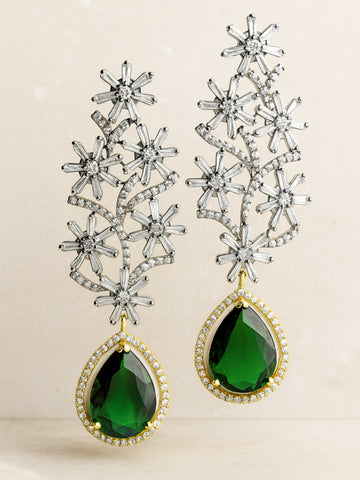 Karatcart Green Stone Studded Black Tone AD Earrings for Women