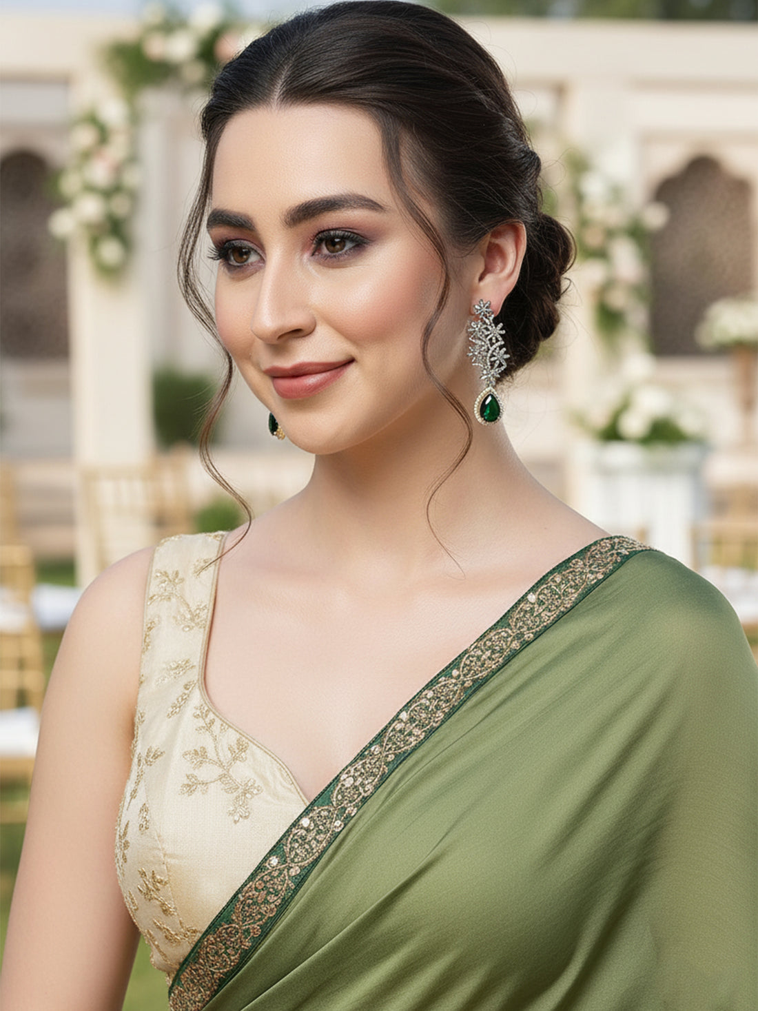 Karatcart Green Stone Studded Black Tone AD Earrings for Women