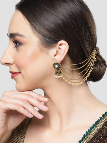 Karatcart Gold Plated Chain Design Pearl Studded Kaanchain Earrrings for Women