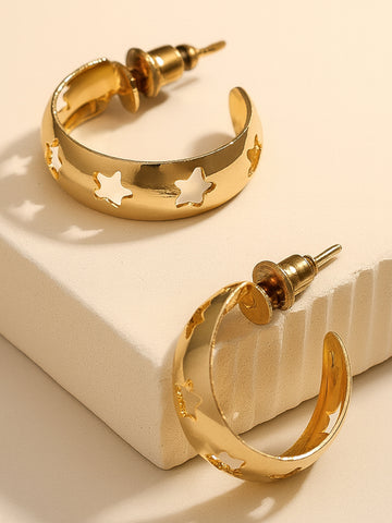 Bohey by KARATCART Gold-Plated Star Design Half Hoop Earrings for Women