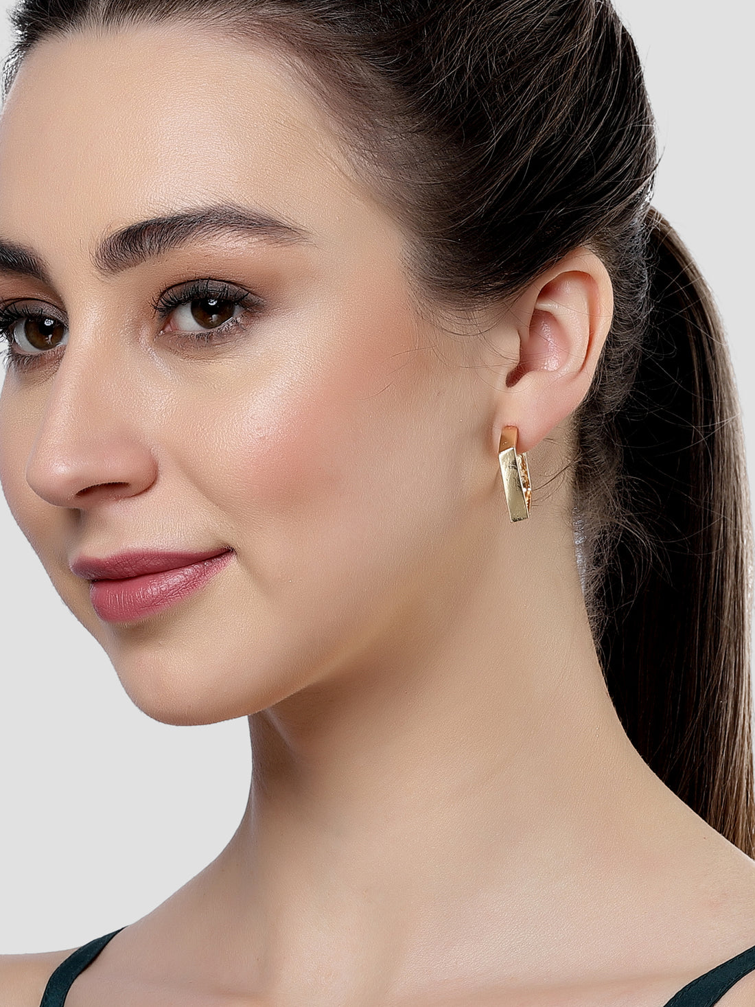 Bohey by KARATCART Gold-Plated Geometric Half Hoop Earrings for Women