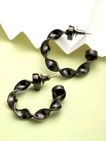 Bohey by KARATCART Black Twisted Half Hoop Earrings for Women