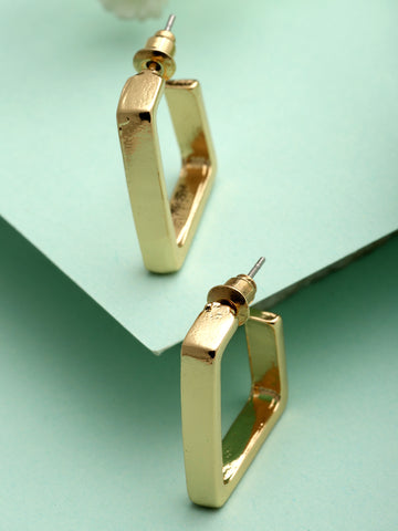 Bohey by KARATCART Gold Plated Square Design Half Hoop Earrings for Women