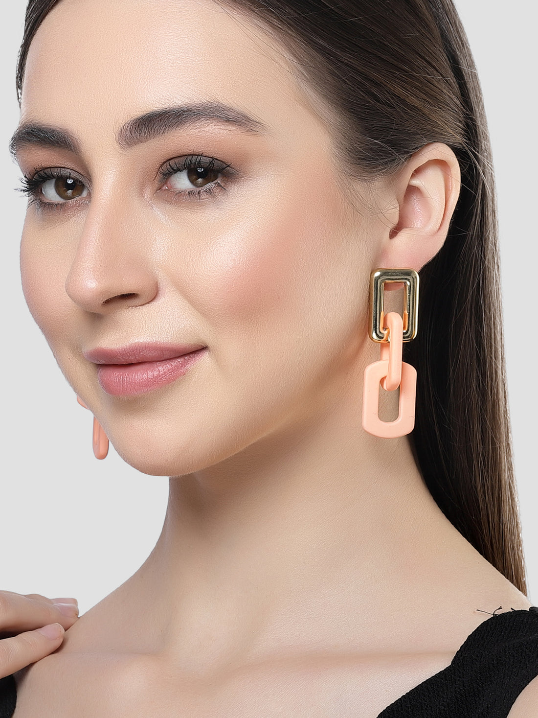 Bohey by KARATCART Gold and Peach Chain Drop Earrings for Women