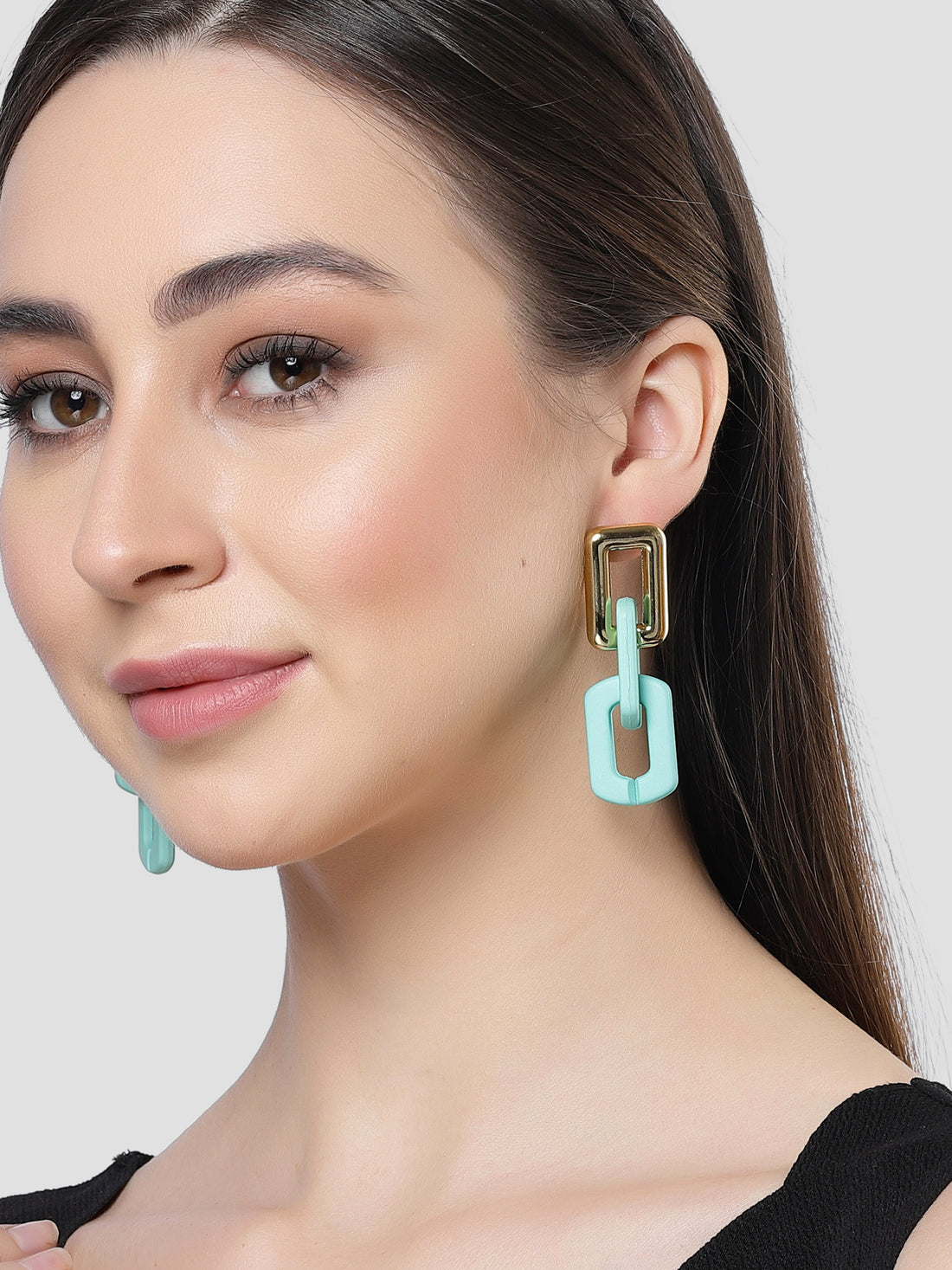 Bohey by KARATCART Gold and Light Blue Chain Drop Earrings for Women