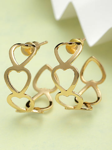 Bohey by KARATCART Gold Plated Heart Design Half Hoop Earrings for Women