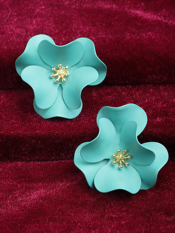 Bohey by KARATCART Light Blue Floral Design Stud Earrings for Women