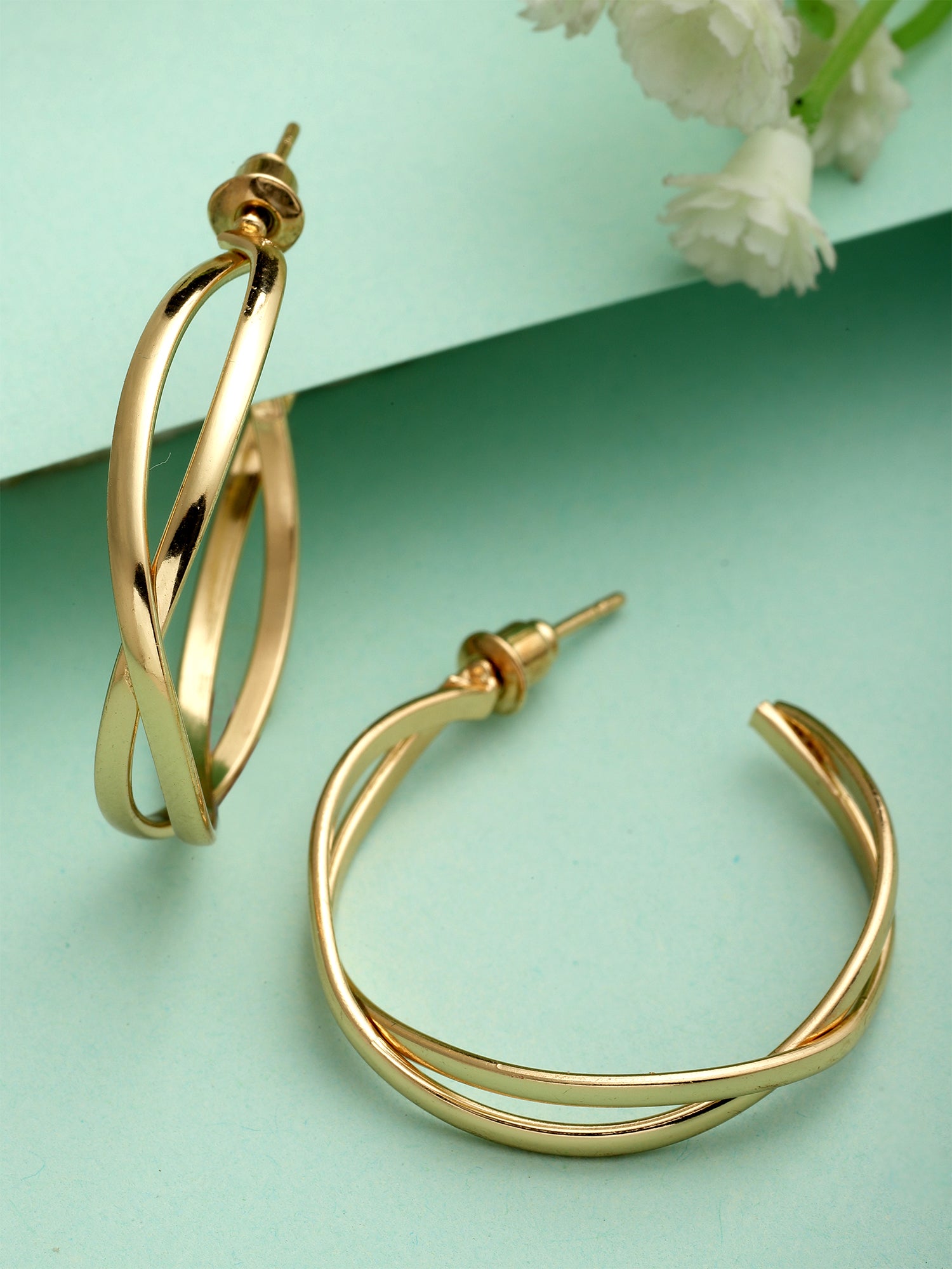 Bohey by KARATCART Gold Plated Contemporary Half Hoop Earrings for Women