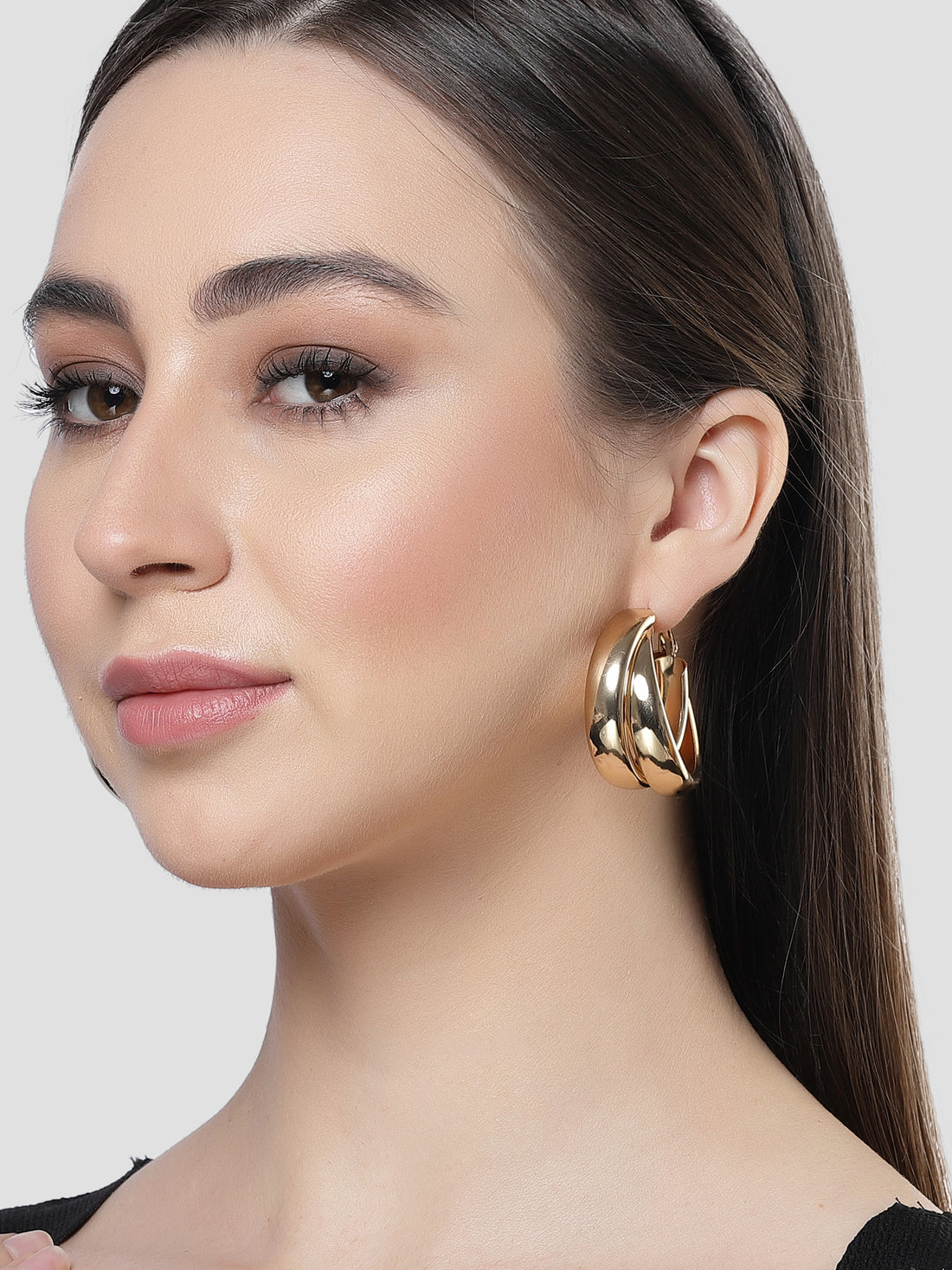 Bohey by KARATCART Gold Plated Contemporary Double Hoop Earrings for Women