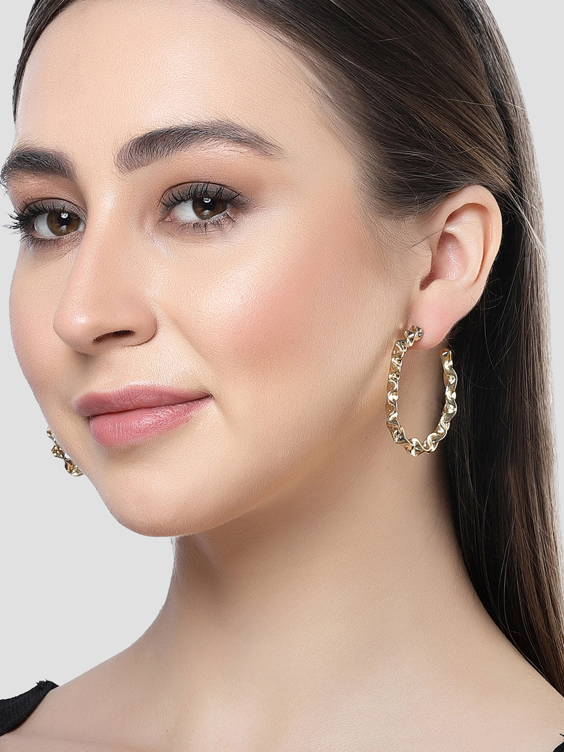 Bohey by KARATCART Gold Plated Circular Half Hoop Earrings for Women