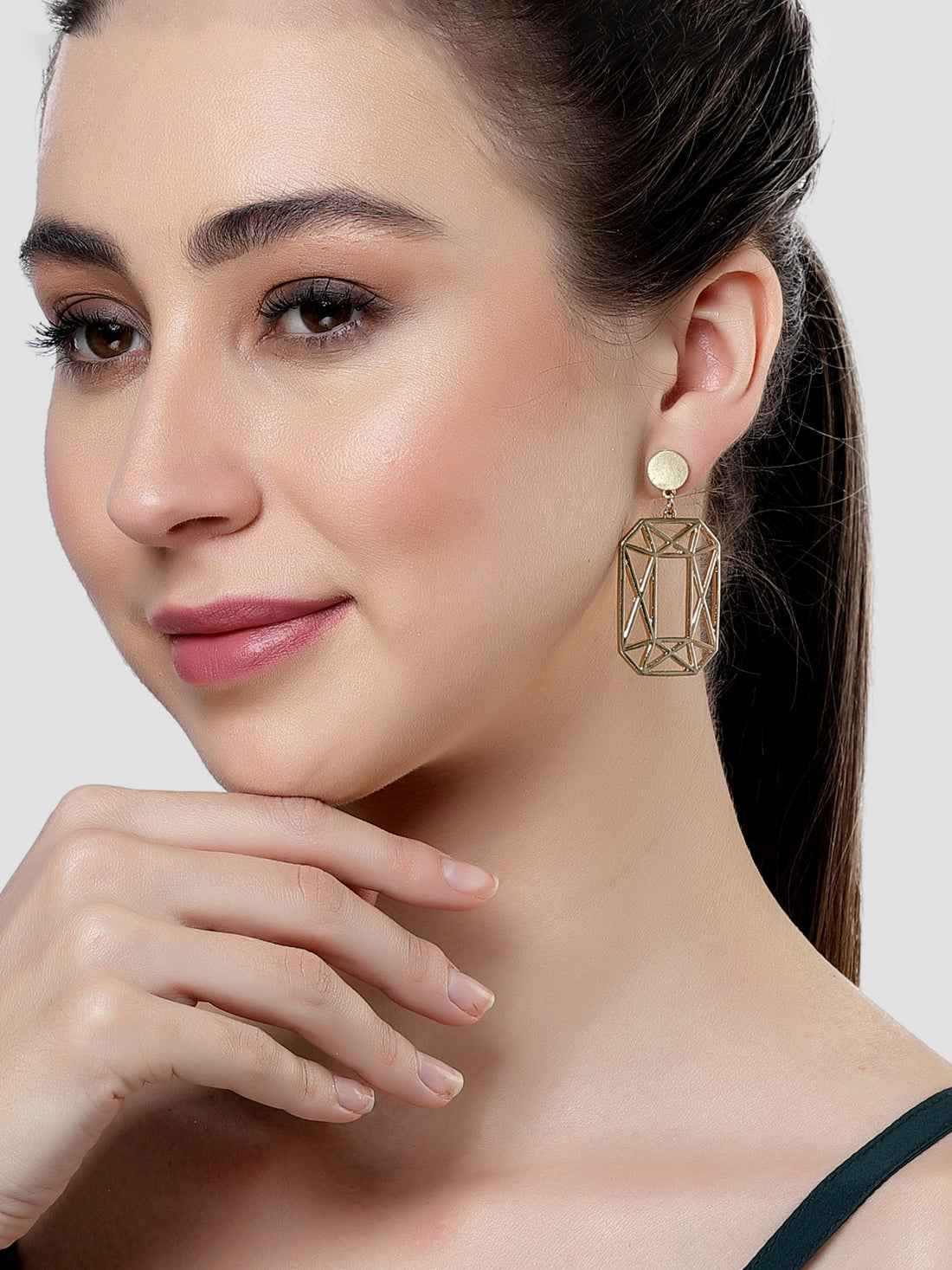 Bohey by KARATCART Gold Tone Prism Shape Drop Earrings for Women