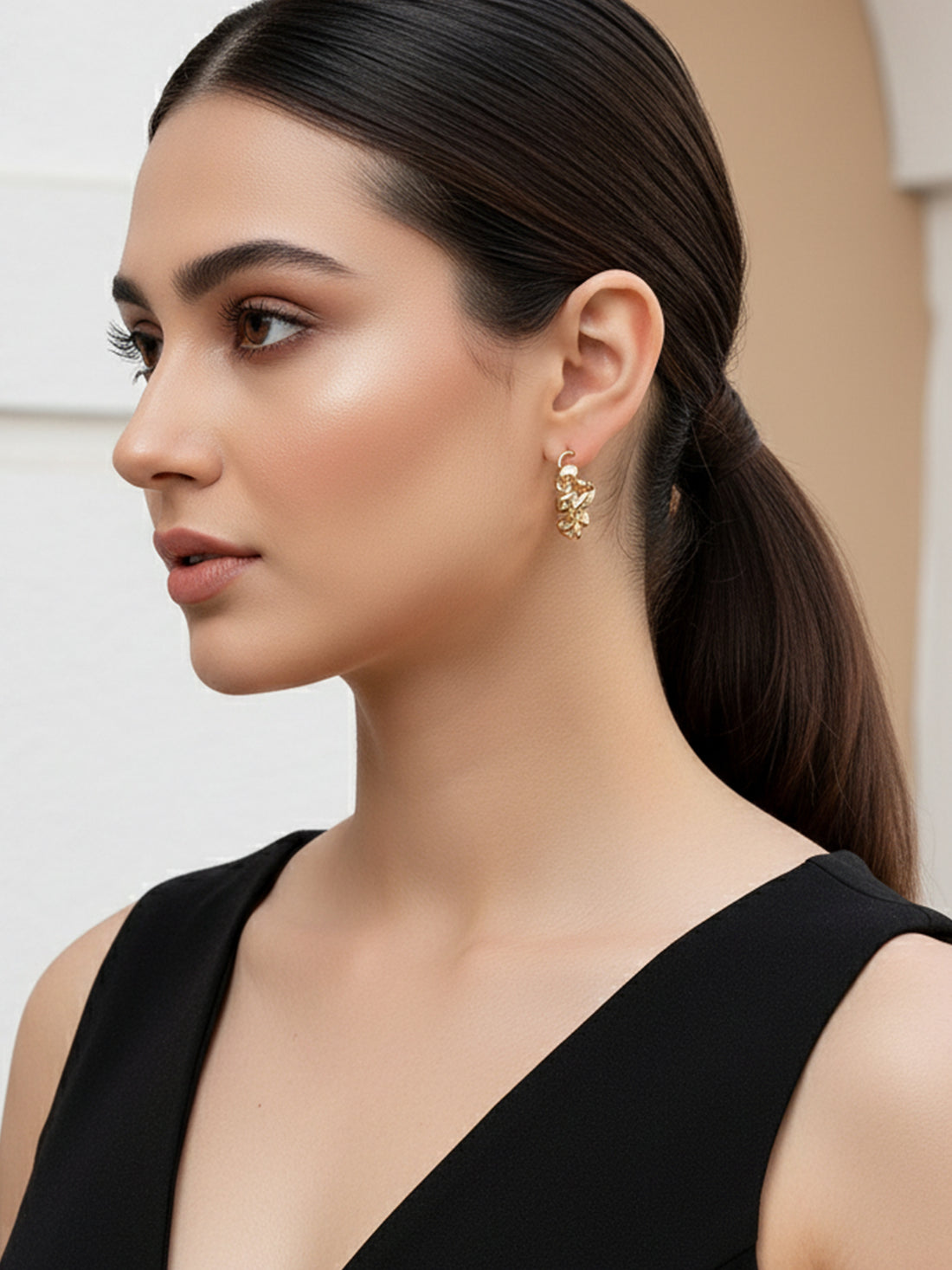 Bohey by KARATCART Gold Tone Twisted Half Hoop Earrings for Women