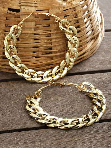 Bohey by KARATCART Gold Plated Large Chain Hoop Earrings for Women