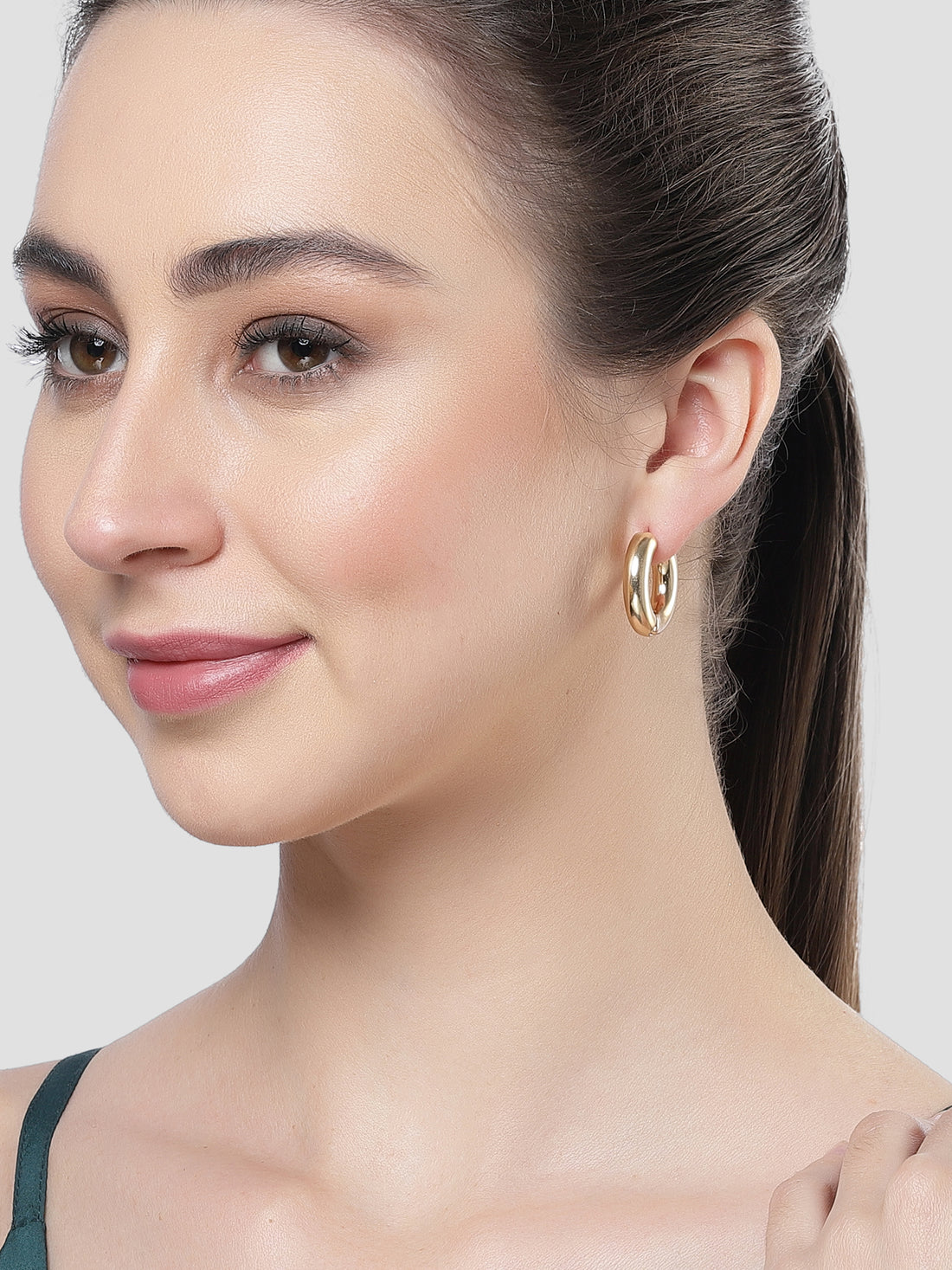 Bohey by KARATCART Gold Plated Round Hollow Huggies Earrings for Women