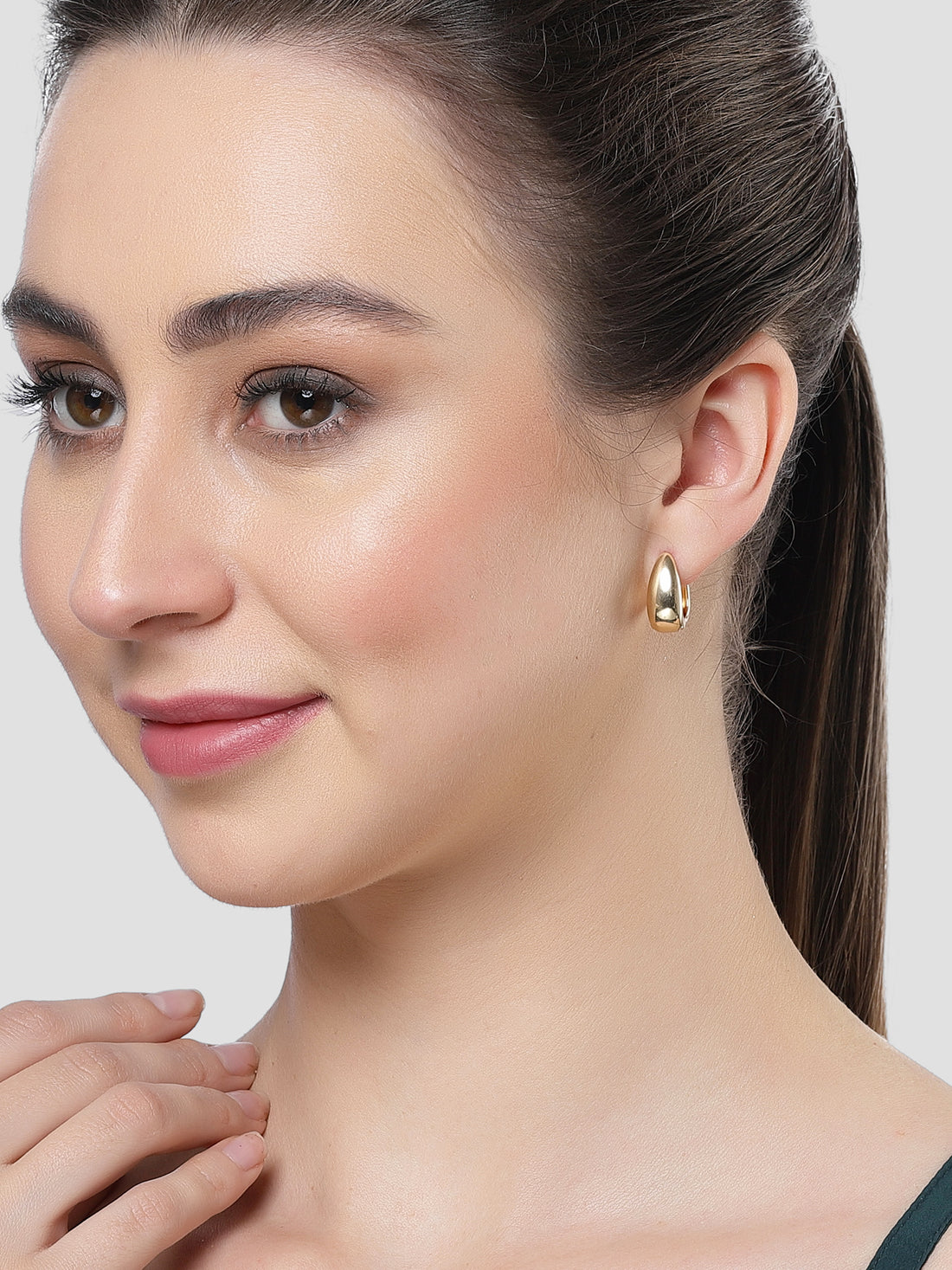 Bohey by KARATCART Gold Plated Abstract Huggies Earrings for Women