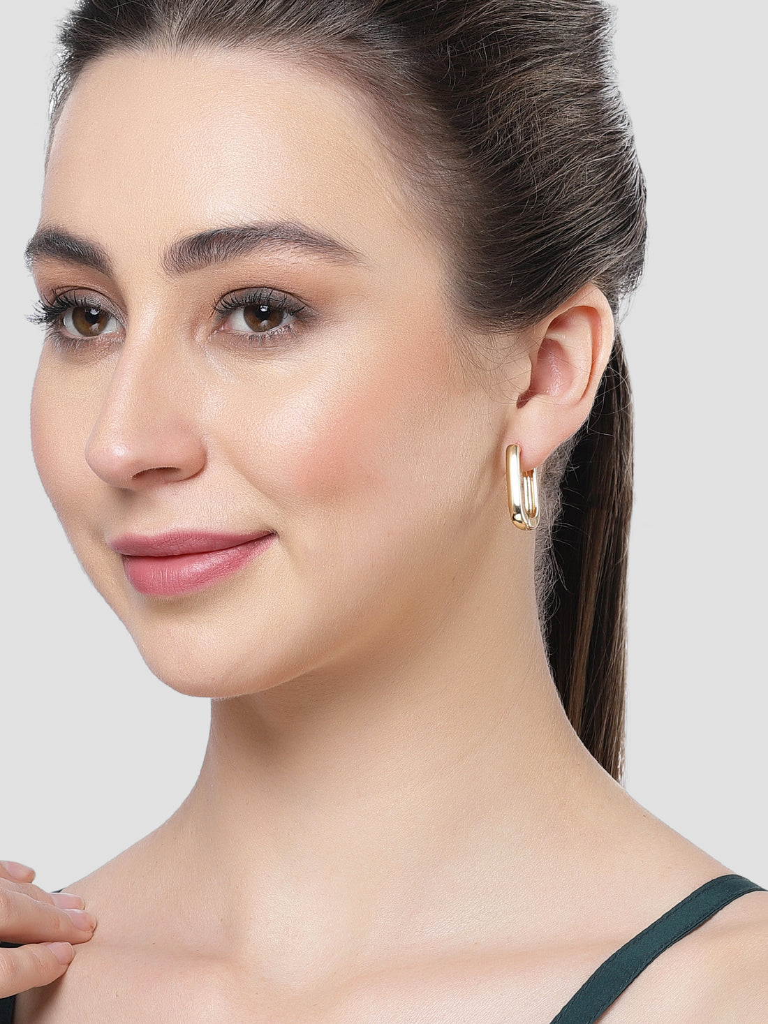 Bohey by KARATCART Gold Tone Square Shape Huggies Earrings for Women