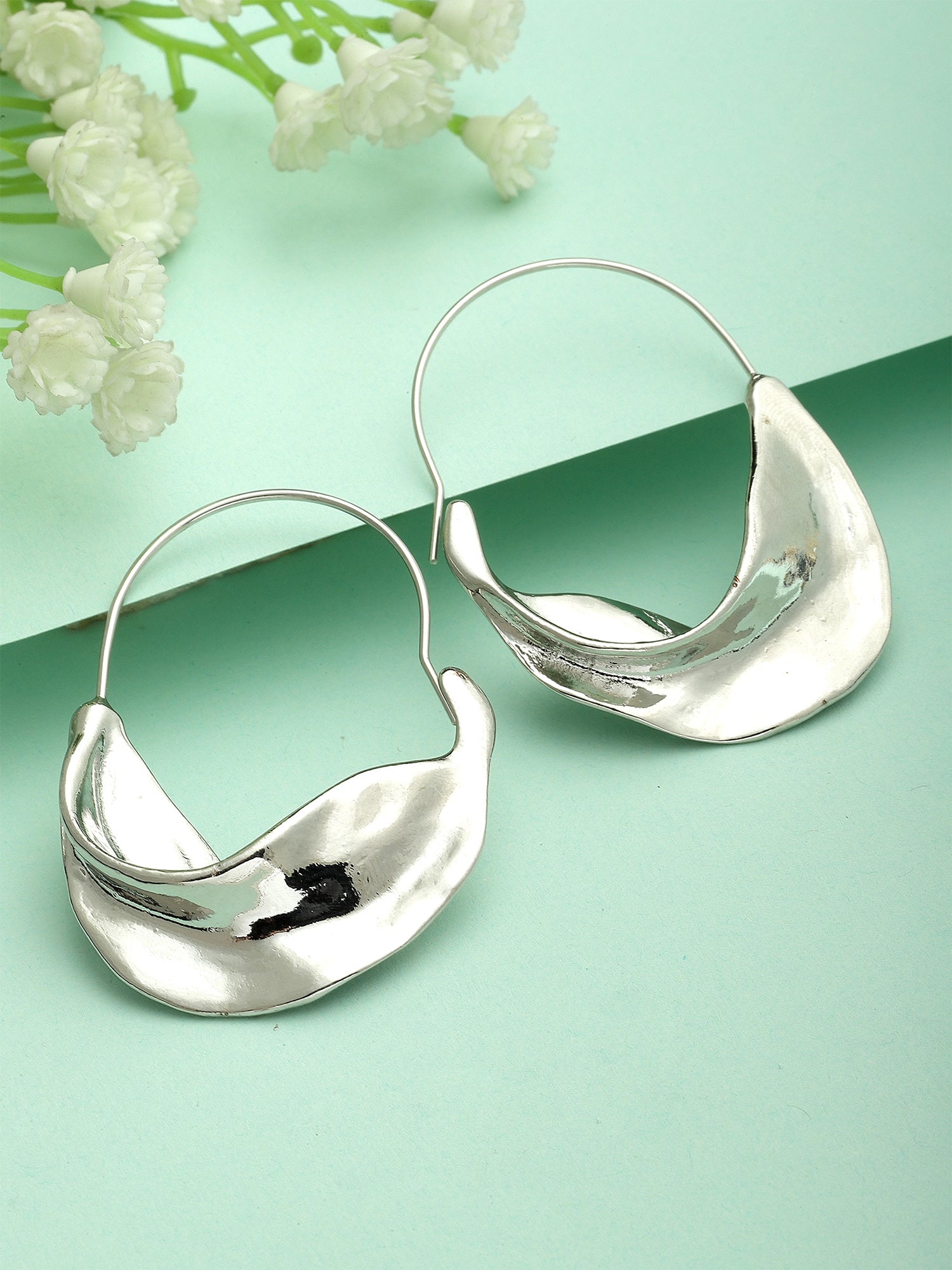 Bohey by KARATCART Silver Tone Asymmetric Hoop Earrings for Women